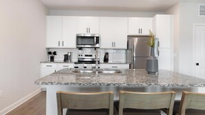 Fridge, dining tables - Landing | Modern 1BD, Pool, Gym (Palm Bay)