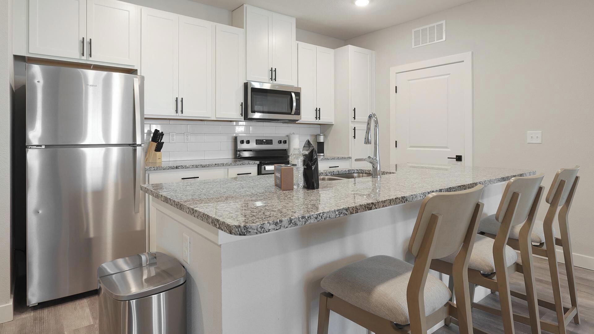 Fridge, dining tables