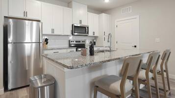 Fridge, dining tables
