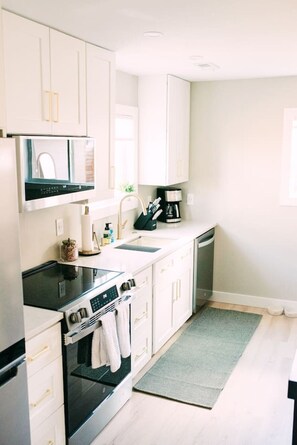 Fridge, microwave, oven, dishwasher