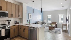 Fridge, dining tables - Landing | Stylish 1BD, Yoga Studio (Philadelphia)