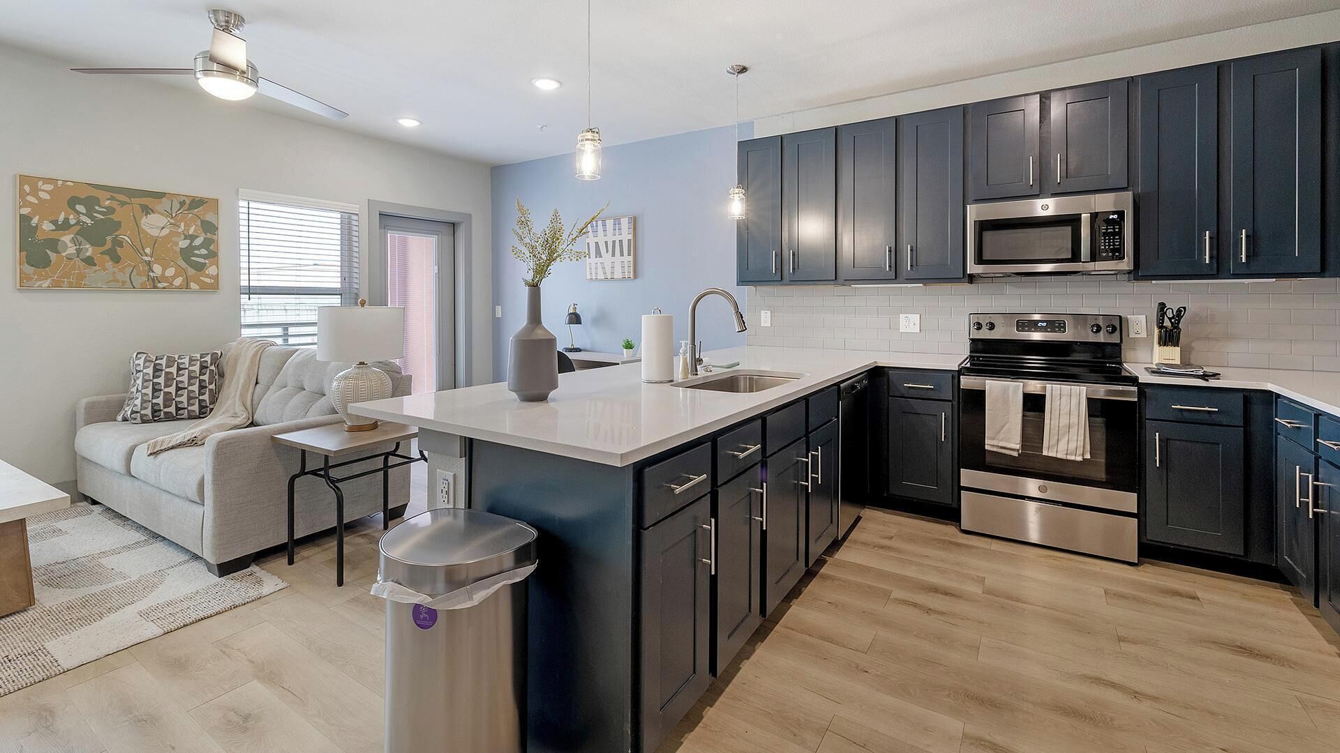 Fridge, dining tables