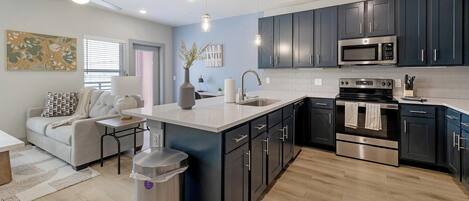 Fridge, dining tables