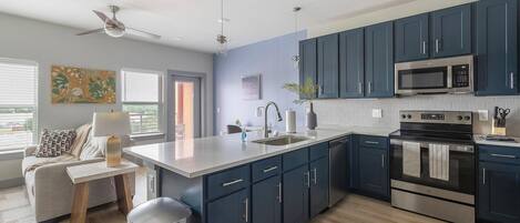 Fridge, dining tables