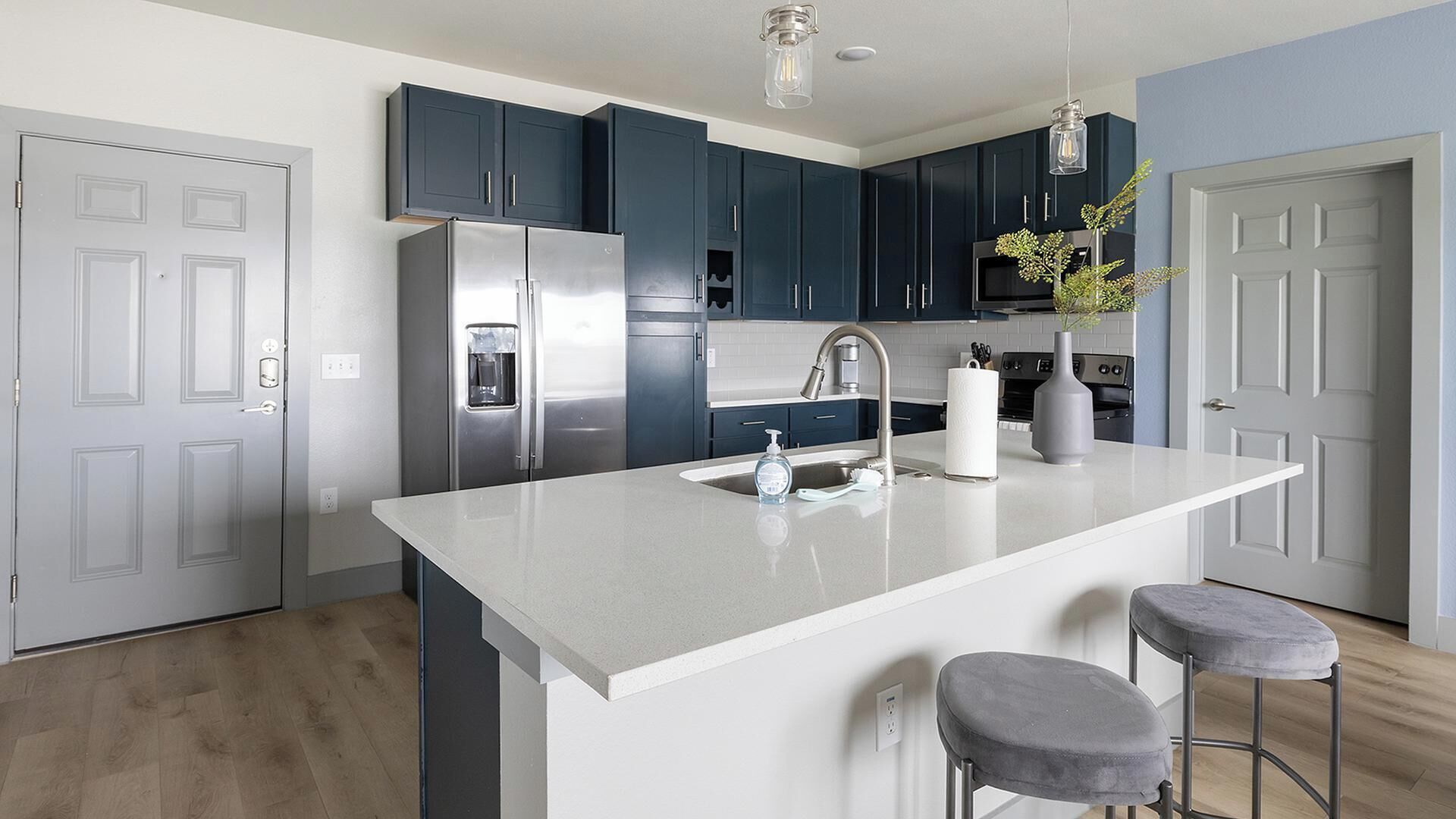 Fridge, dining table