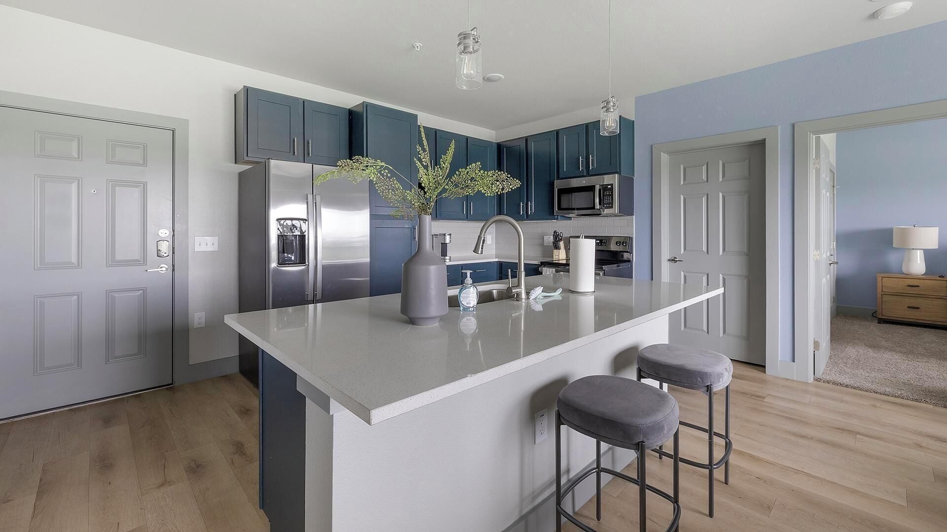 Fridge, dining tables