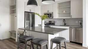 Fridge, dining tables - Landing | Incredible 1BD, Gym (Austin)