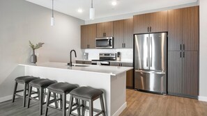 Fridge, dining tables