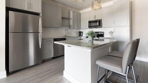 Fridge, dining tables