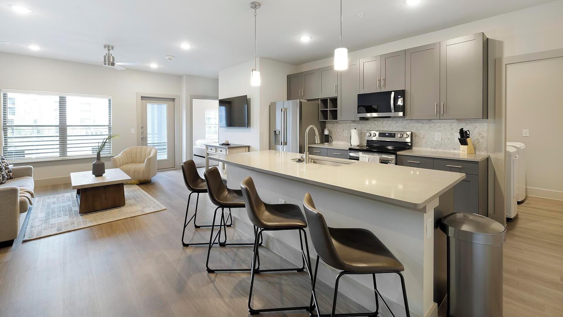 Fridge, dining tables