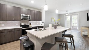 Fridge, dining tables - Landing | Incredible 1BD, Game Room, Gym (Fort Worth)