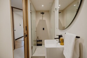 Shower, hair dryer, towels, soap - Roma Norte 2BR with Panoramic Rooftop and Security (Ciudad de México)