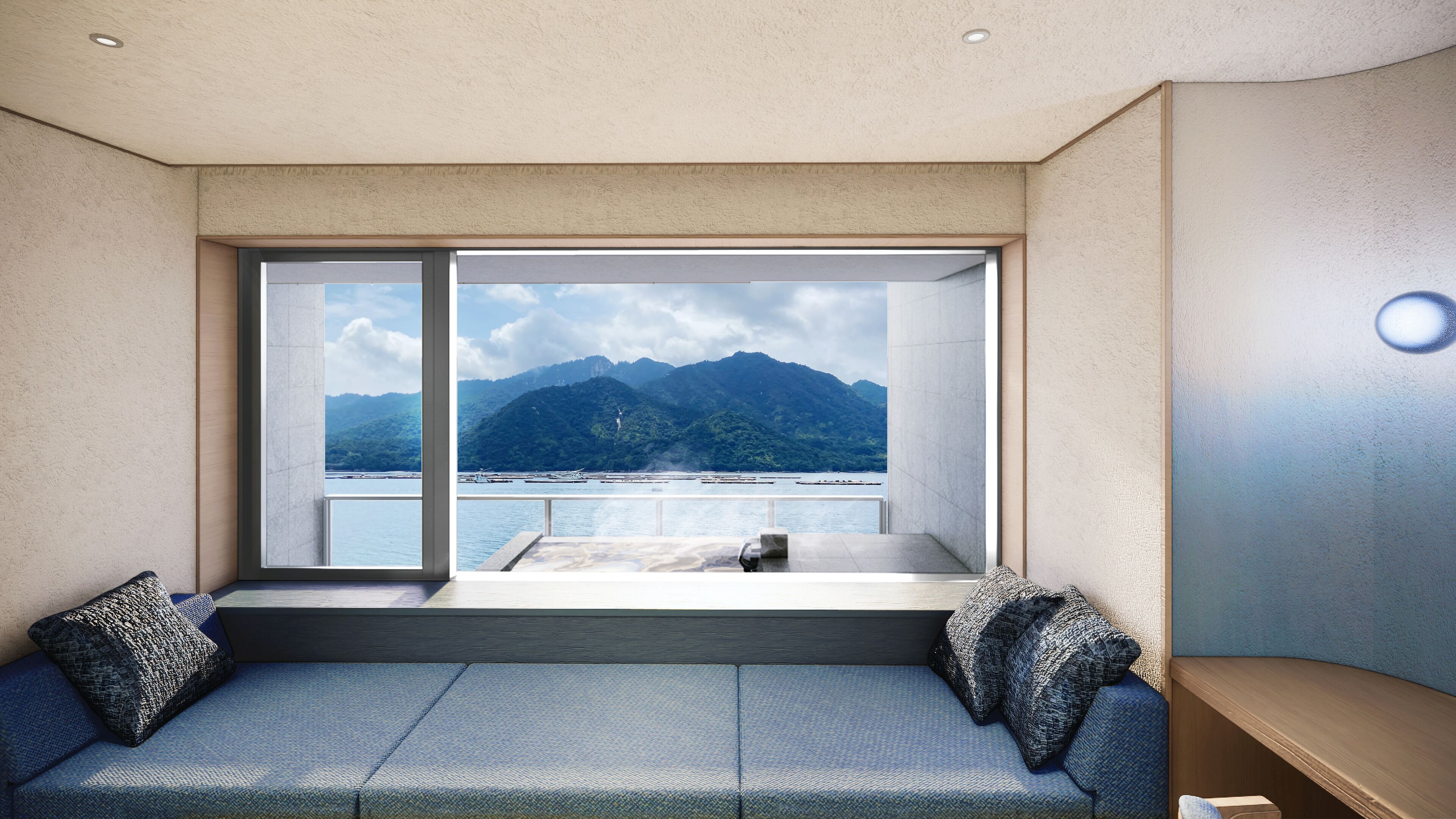 Kamar Twin bergaya Jepang , pemandangan samudra