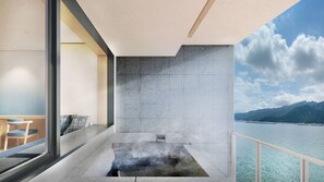 Chambre avec lits jumeaux de style japonais, vue océan | Spa