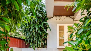 Una cocina con un lavamanos, una ventana y un banco de piedra.
