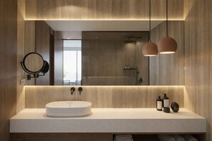 Shower, hair dryer, towels, soap - Azure Haven Villa, with Pool, Gym, & PlayTent (Agia Pelagia Heraklion)