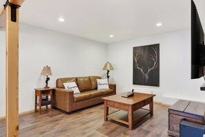 Living area - A-Framed Cabin + Large Deck + Fireplace + Game Room | Near Pine Knot Village (Big Bear Lake)