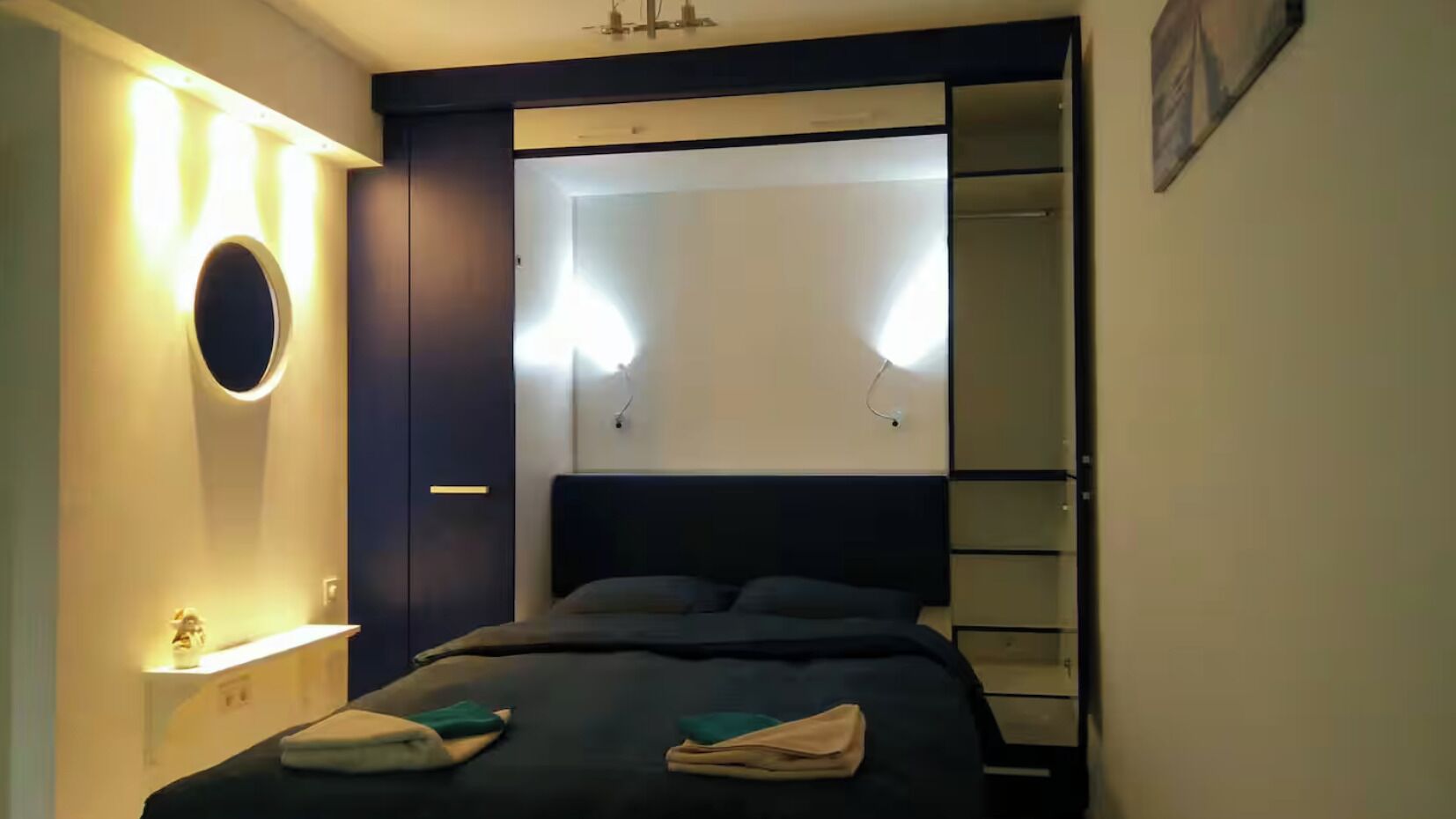 1 bedroom, desk, iron/ironing board, travel cot