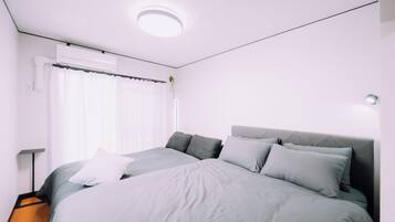 Desk, bed sheets