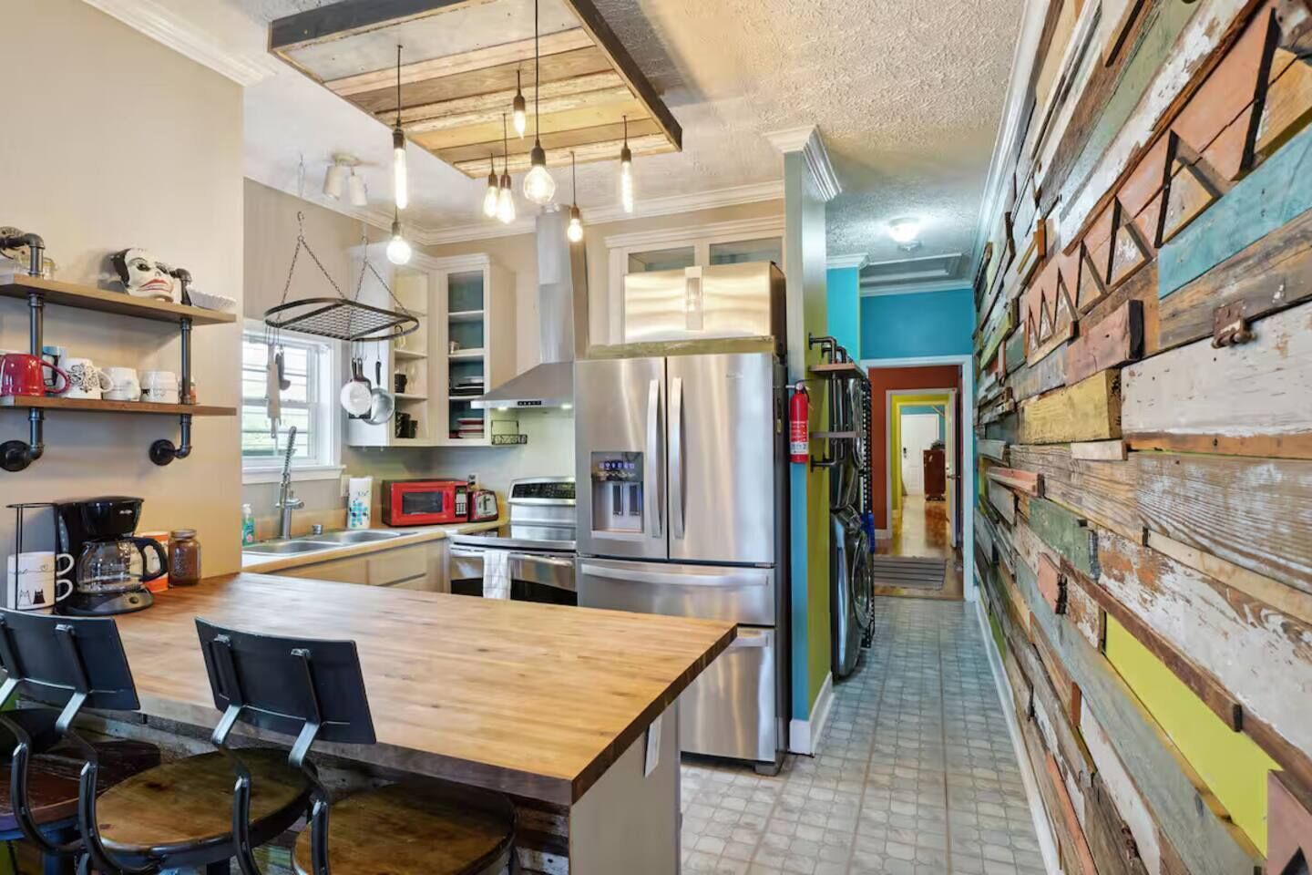 Fridge, microwave, oven, dishwasher