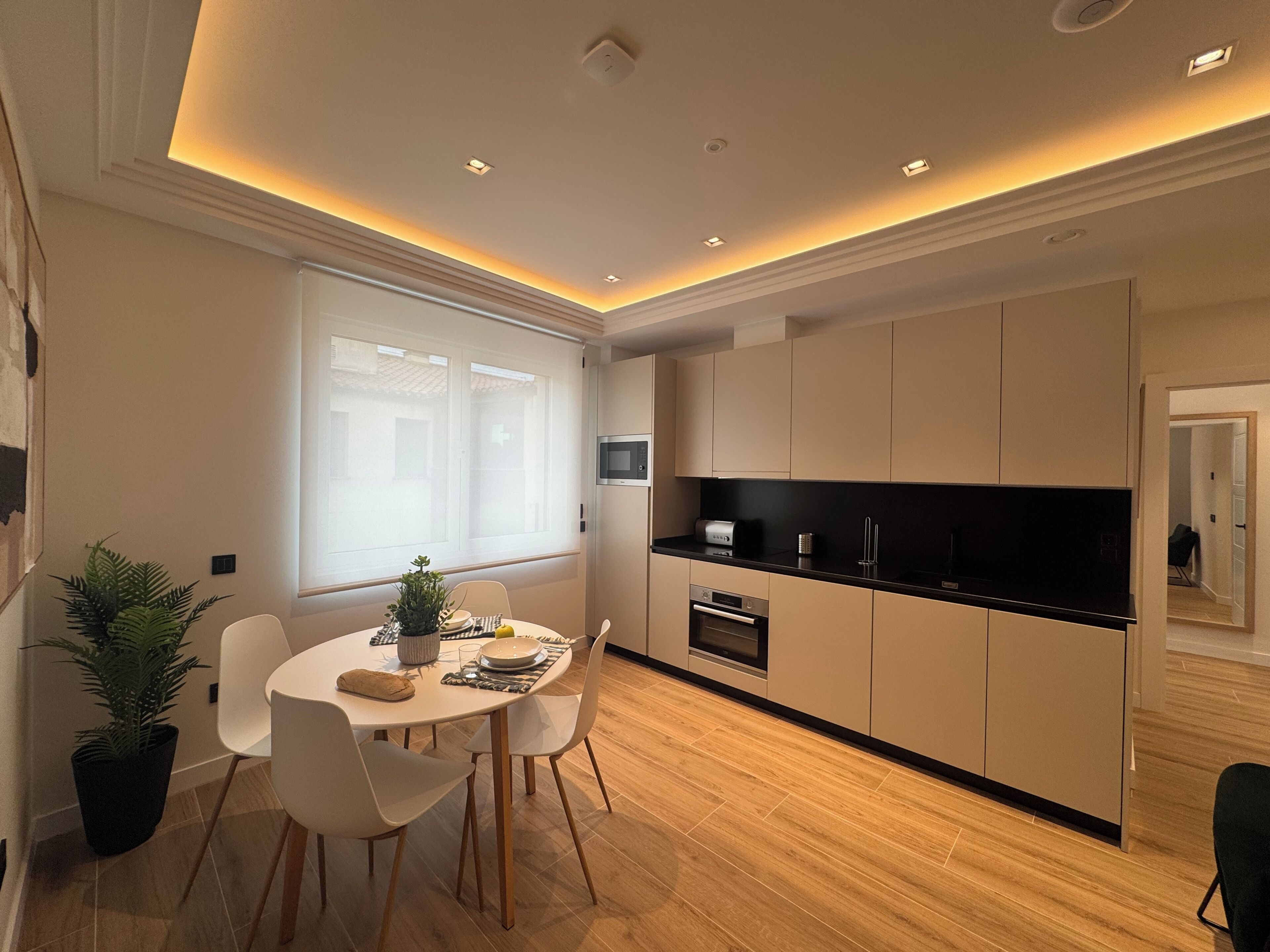 Apartment | Eigene Küche | Kühlschrank, Mikrowelle, Herdplatte, Wasserkocher mit Kaffee-/Teezubehör