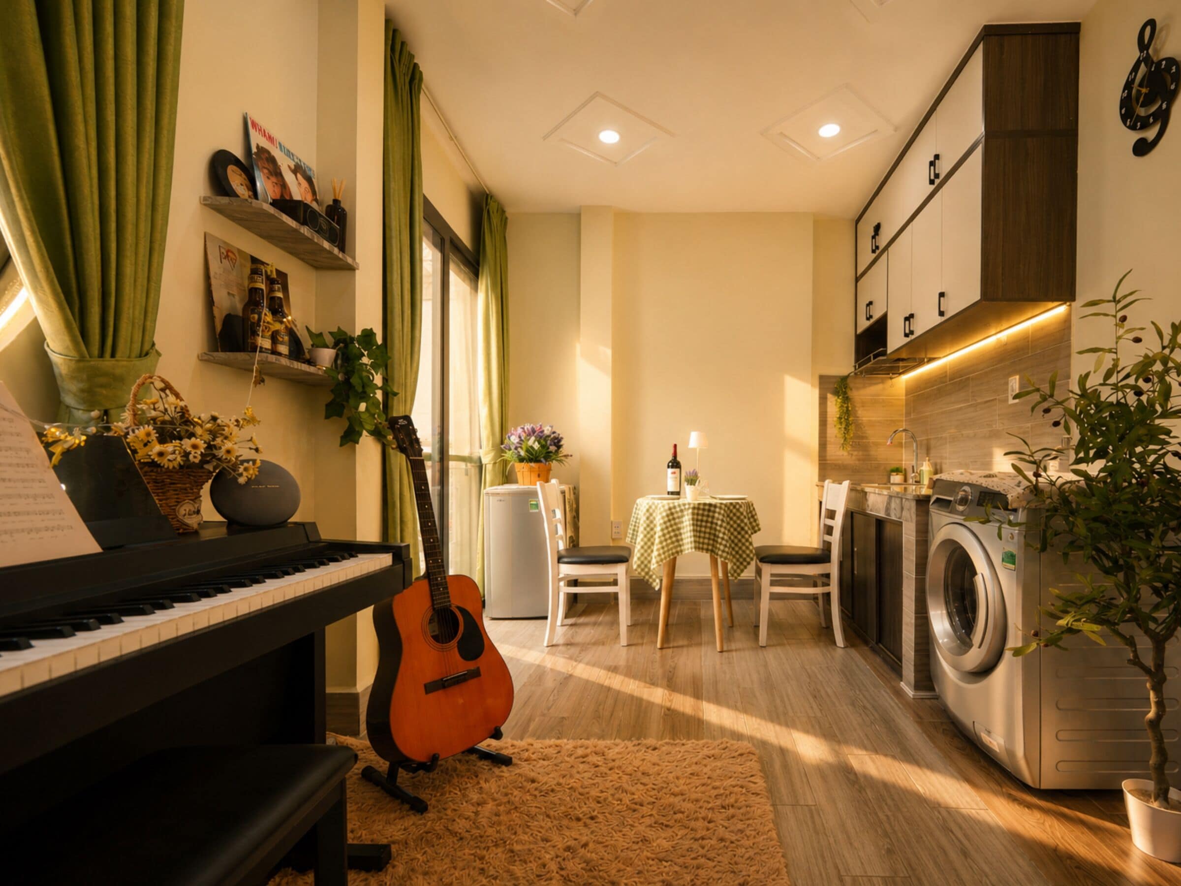 Studio – deluxe, 1 queensize-seng (with Piano) | Sengetøy av topp kvalitet, individuelt innredet og skrivebord