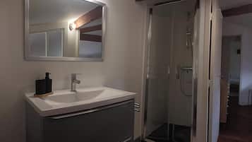 Shower, hair dryer, toilet paper