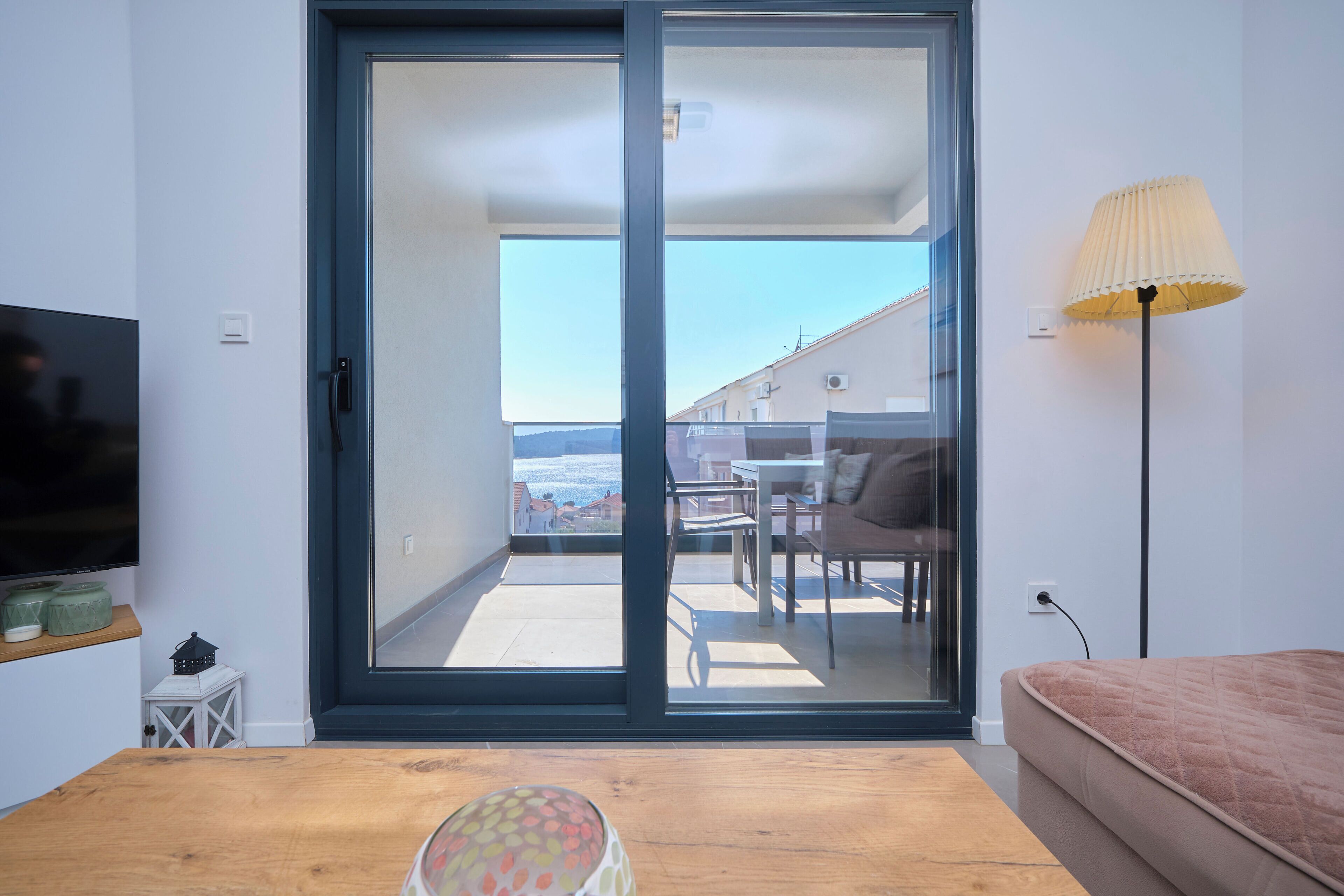 Classic-Apartment, Balkon, Strandblick | Wohnbereich