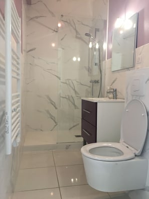 Hair dryer, towels, toilet paper