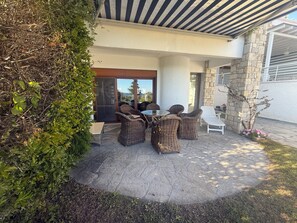 Outdoor dining - 3-bedroom villa in beautiful Possidi with spectacular sea view steps from beach (Possidi)