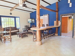 Interior - The ultimate relax for 12 guests. Amazing "bohio" with hammocks, private pool, sports courts, and fire pit. Family rooms with ensuite bathrooms and full kitchen. Just a 10-min walk to the beach. Your tropical oasis in Costa Esmeralda awaits! (San Carlos)