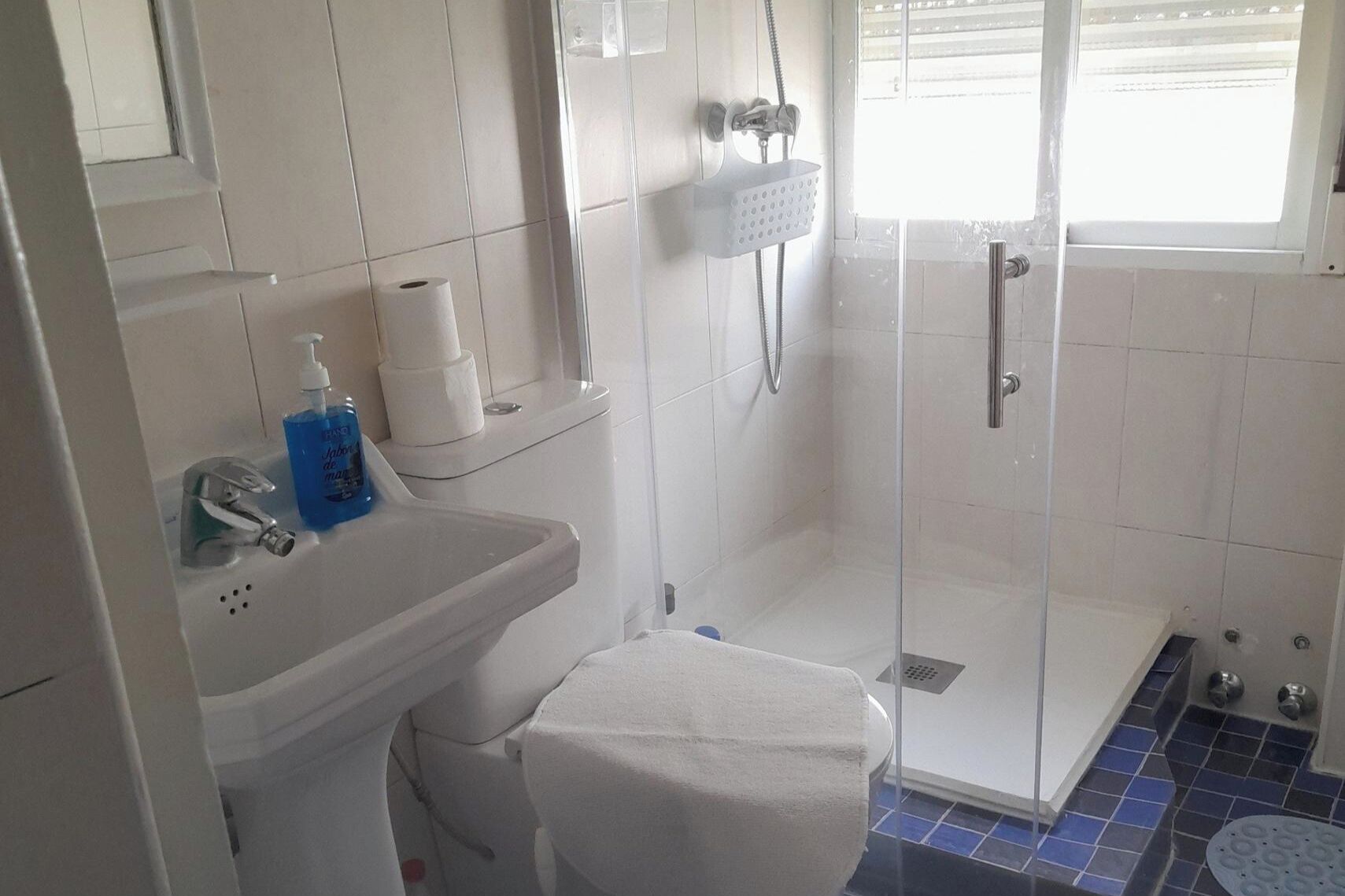 Shower, pengering rambut,  dan handuk