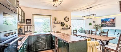 Fridge, microwave, oven, dishwasher