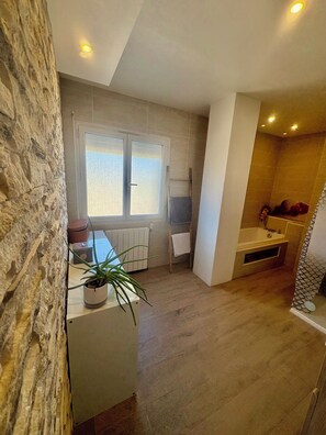 Douche, serviettes fournies, papier toilette