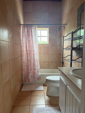 Shower, jetted bath, hair dryer, towels - Quiet Spacious 5-bedroom house in lovely North Palmetto Point with AC (North Palmetto Point)