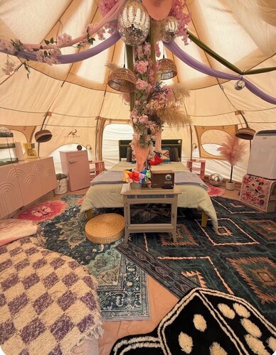 Dolly’s Disco Yurt, fluffy, sheep, llamas, and shaggy cows