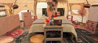 Dolly’s Disco Yurt, fluffy, sheep, llamas, and shaggy cows