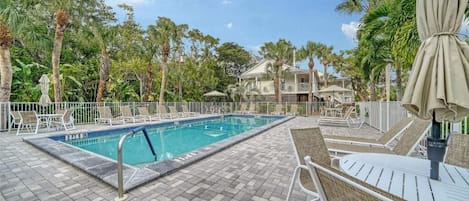 Outdoor pool, sun loungers