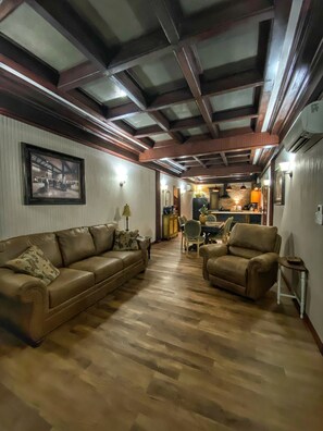 Smart TV, chimenea, reproductor de DVD y libros 