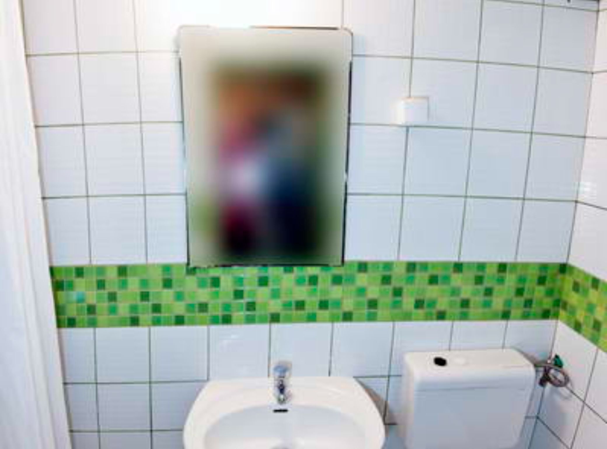 Une salle de bain équipée de toilettes, d’un lavabo et d’un porte-serviettes.