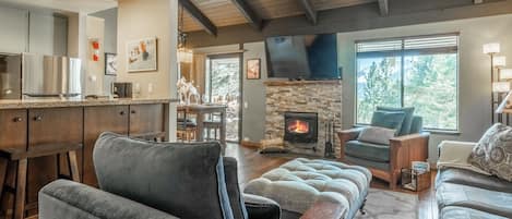 Smart TV, fireplace, foosball, table tennis
