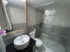 Bidet, Handtücher, Seife, Toilettenpapier