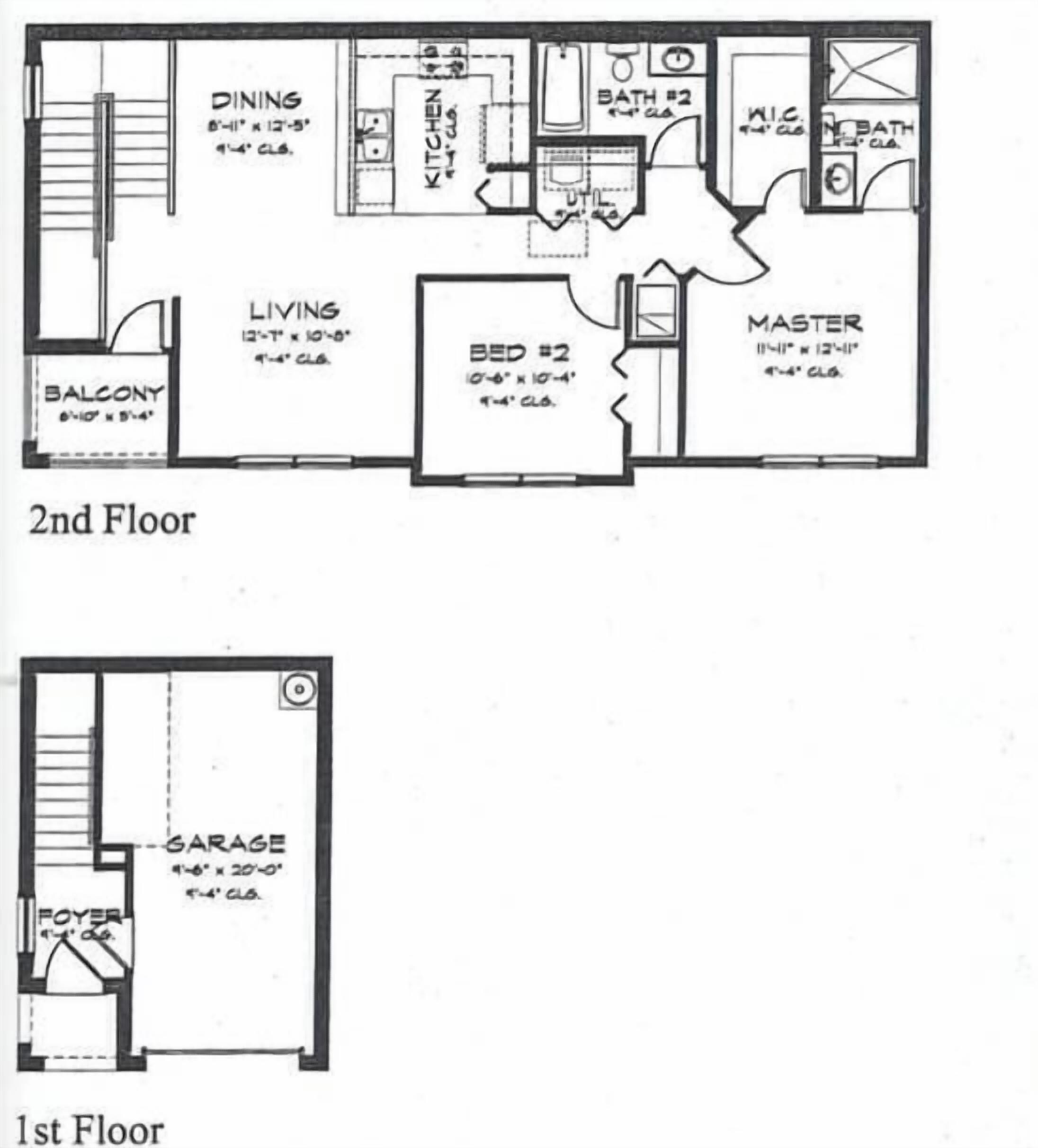 Un appartement situé au deuxième étage, comprenant un espace repas, une cuisine, une chambre principale, un salon et un balcon.