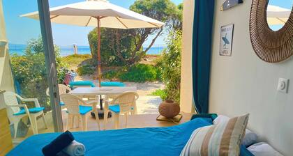 Air-conditioned studio right on the water at La Bergerie Beach, across from Porquerolles