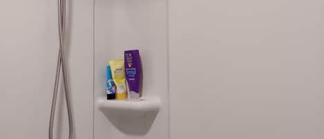 Shower, bidet, towels, soap