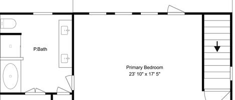 A floor plan with a primary bedroom measuring 23' 10' x 17' 5', a walk-in closet, a P.Bath, and a balcony.