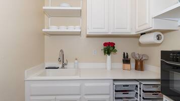 Fridge, microwave, oven, dishwasher