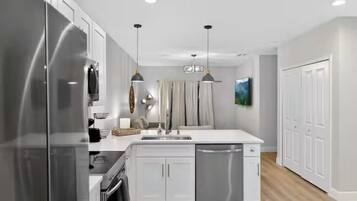 Microwave, oven, dishwasher, coffee/tea maker