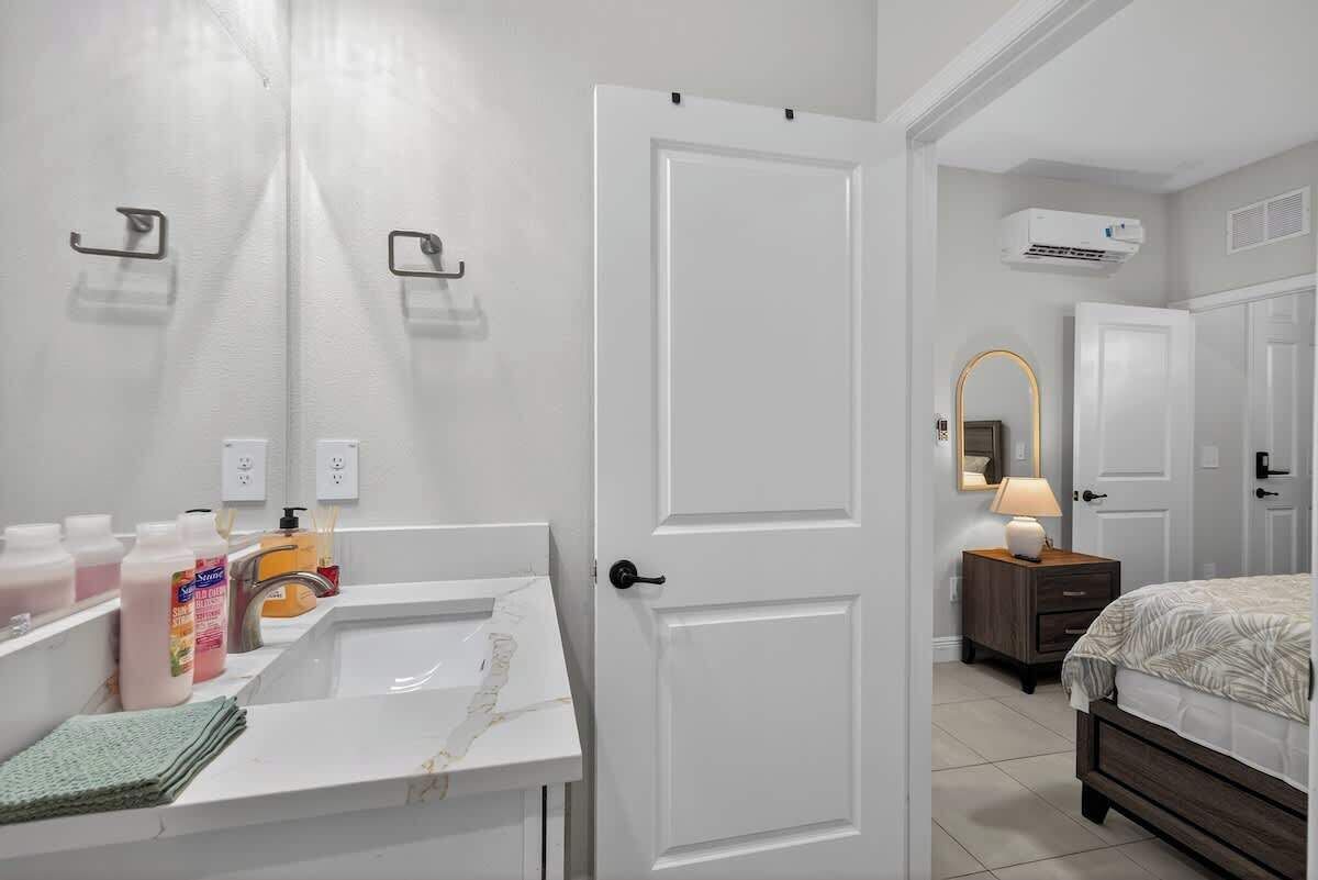 Shower, hair dryer, shampoo