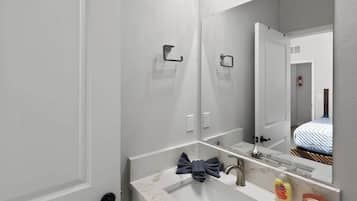 Shower, hair dryer, shampoo